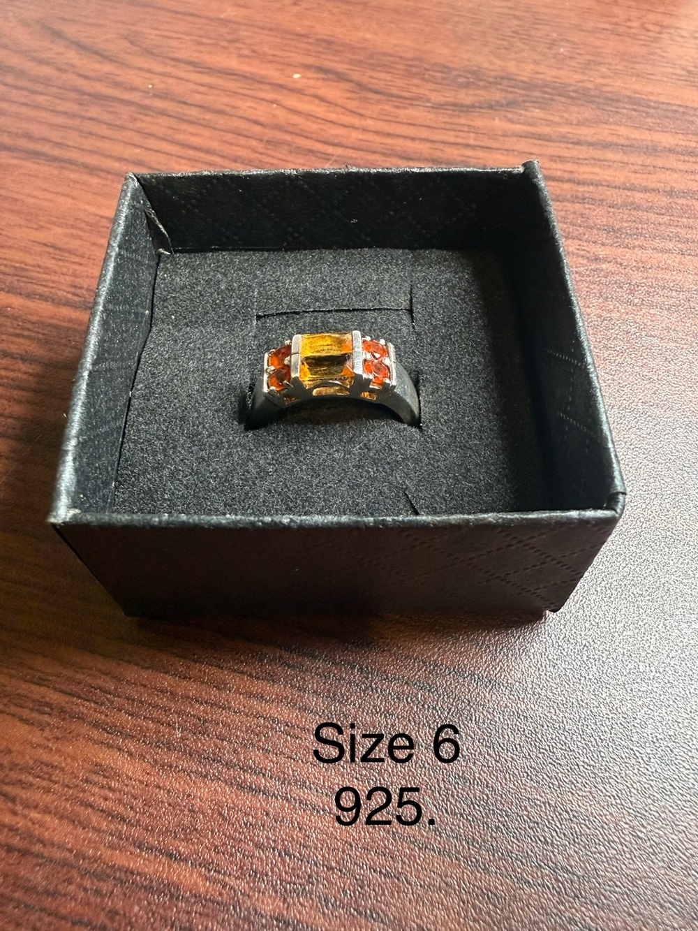 Sterling Silver Amber-Cut Stone Women's Ring - Size 6